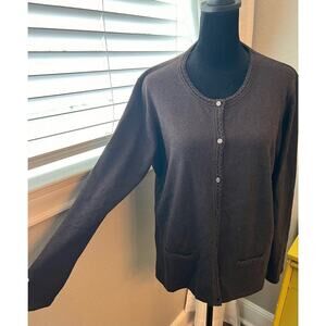 Strand Merino wool blend brown cardigan sweater embellished w/copper beaded trim